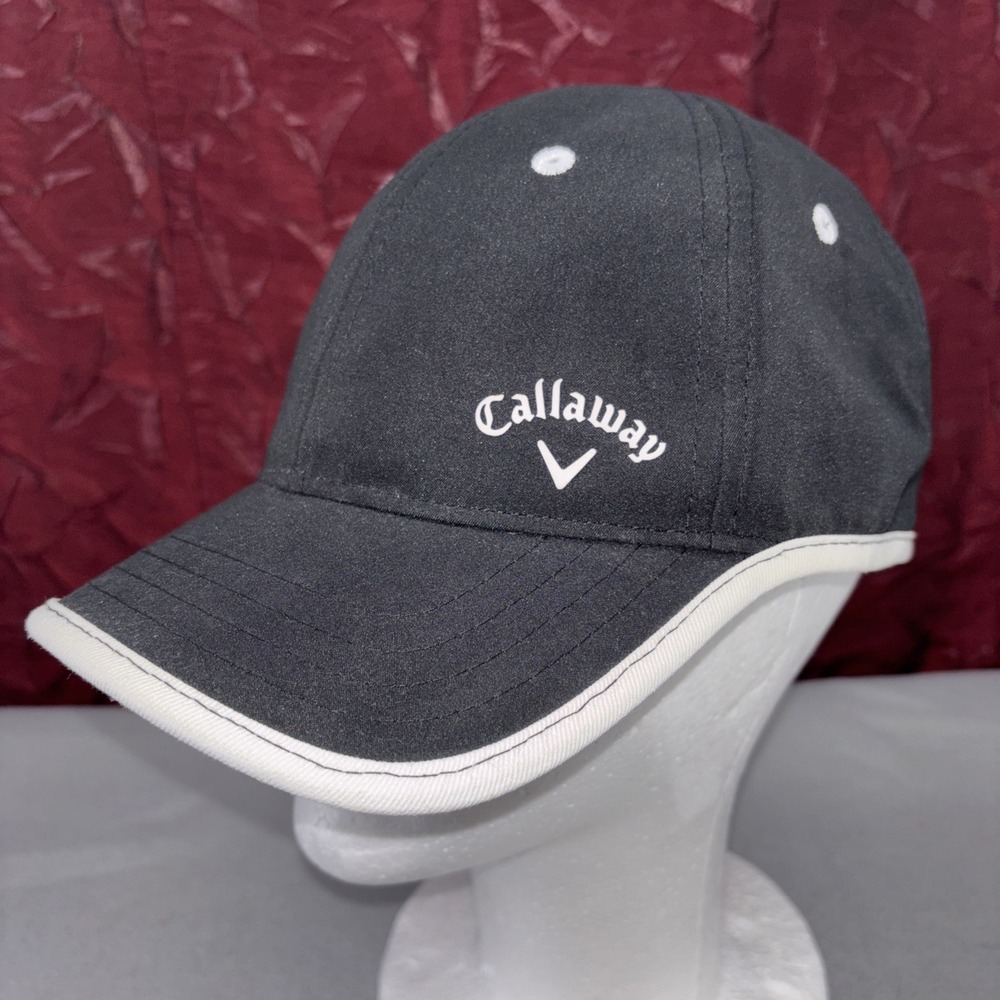 Callaway Women's Short Bill Golf Hat Black W/White Trim Adjustable Hook & Loop